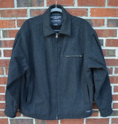 Abercrombie Fitch Jacket Men’s Medium Black Wool Viscose Full Zip Quilted Lining - Image 1 of 4