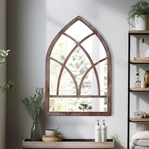 Farmhouse Arched Window Mirror, 16 X 24 Inch, Hanging Distressed White Rustic Ca - Picture 1 of 9