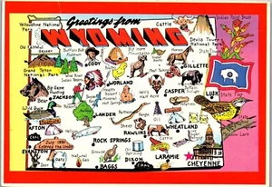 Vintage Postcard Greetings From Wyoming WY Points of Interest Map - Picture 1 of 3