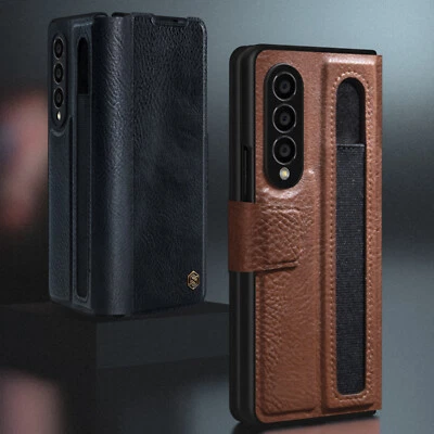 Capa carteira fólio couro ecológico com suporte para caneta S para Samsung Galaxy Z Fold 6/5/4 - Imagem 1 de 4