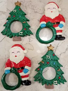 Set 4 anelli tovaglioli ALBERO di Natale e BABBO NATALE vintage anni 90 90 resina piatta 3,5" - Foto 1 di 5