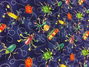 2 YARDS cotton blue timeless treasures bugs bugaboo sewing Quilt Fabric 72x44 - Picture 1 of 2