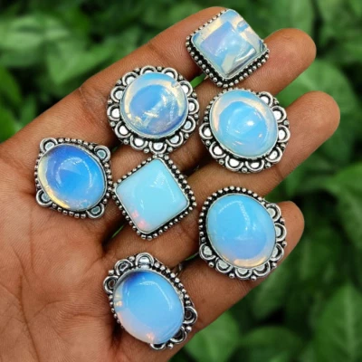 Nuevo Llegado Piedras Preciosas Opalita 5 PIEZAS Anillos Chapados en Plata 925 Lote al por mayor Joyería Foto 1 de 4