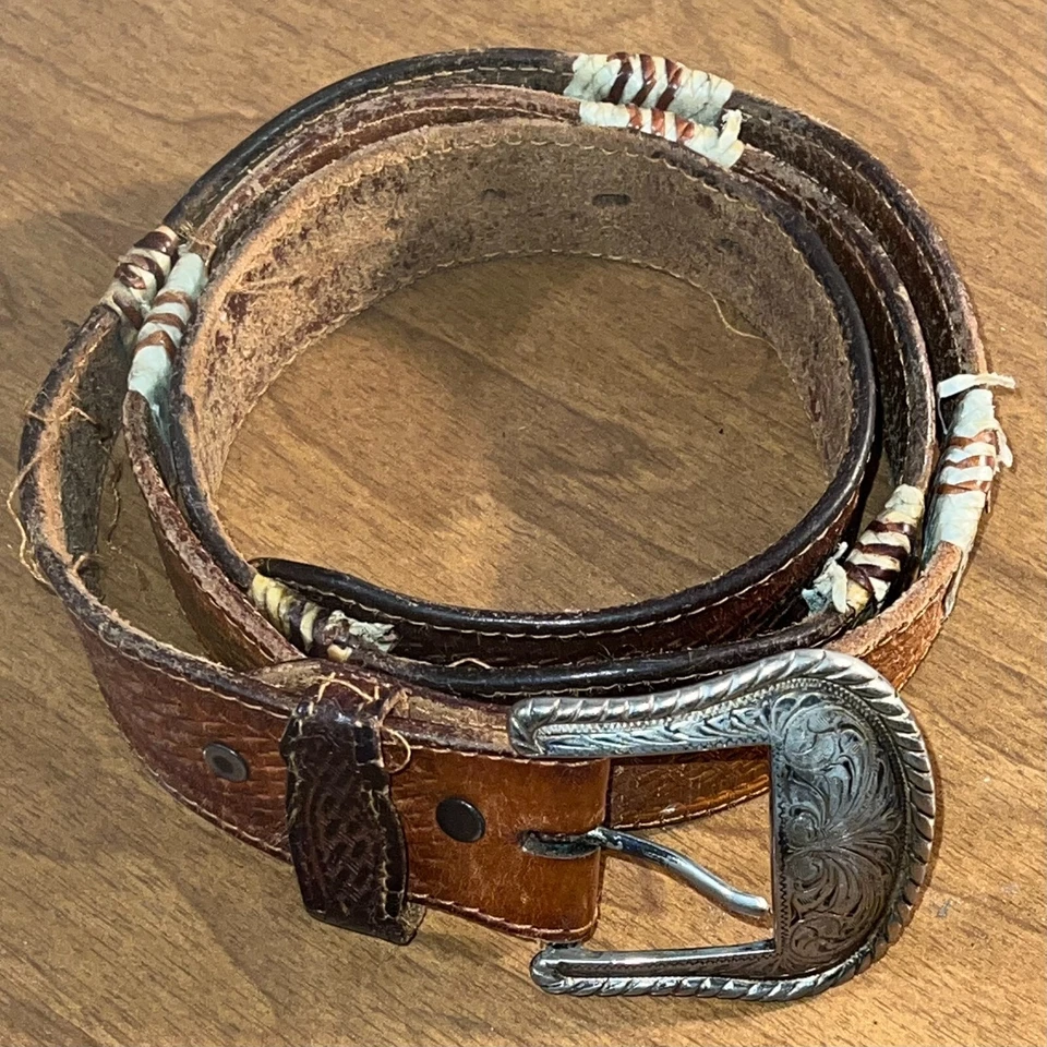 Cinto Tony Lama fivela ornamentada vieira oeste sudoeste vintage - Imagem 1 de 4