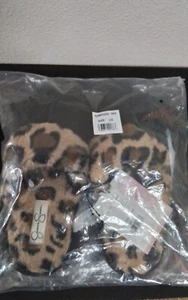 Jessica Simpson Faux Fur House Slippers Large Black/Leopard - Picture 1 of 4