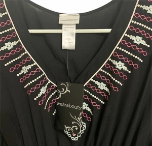 NWT Women's Embroidered Black Tunic Top Dress Beach Cover Up Small Wearabouts - Picture 1 of 6
