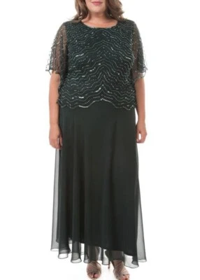 Vestido J KARA Talla Grande 24W Cazador Verde Cuentas Manga Acampanada Gasa Nuevo con Etiquetas Foto 1 de 4