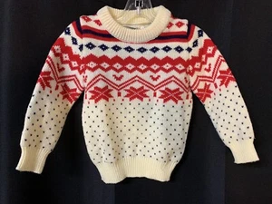 Vintage Atkins Snowflake Ivory Fairisle Red Long Sleeve Sweater Youth 3T - Picture 1 of 8