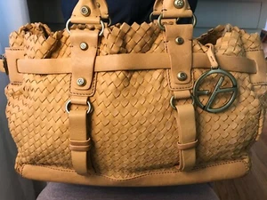 FRANCESCO BIASIA Tan Leather WOVEN Belted Shoulder Tote Purse Bag - Picture 1 of 12