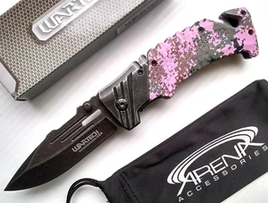 Pink Digital Camo Pocket Knife EDC Rescue Blade Cord Cutter Spring Assisted - Picture 1 of 3