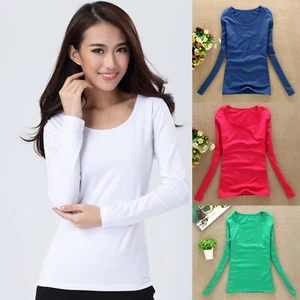 Camiseta para mujer cuello redondo manga corta manga larga calce ajustado túnica Prendas para el torso Camiseta - Imagen 1 de 19