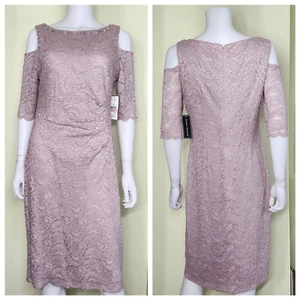 Jessica Howard Lace Sequin Dress Cold Size 12 Pink Beaded Sheath Classic Luxe - Picture 1 of 12