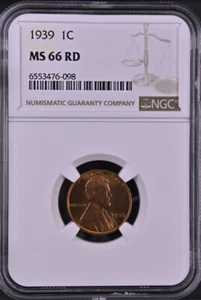 1939 1C RD Lincoln Wheat One Cent NGC MS66RD   6553476-098 - Picture 1 of 2