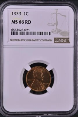 1939 1C RD Lincoln Wheat One Cent NGC MS66RD   6553476-098 - Image 1 of 2