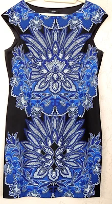 Alfani Dress Sz 16 Artsy Black Blue  Knit Midi Shift Dress Sleeveless Lined - Image 1 of 4
