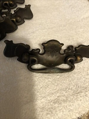 Vintage Bat Wing Drop Handle Cabinet Pull Lot Of 10 Brass Tone Finish  2.5”oc - Image 1 of 4