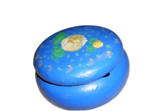 Vintage Hand Made Ceramic Round Box with Lid  Blue - Picture 1 of 5