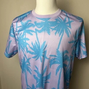 Good Vibes Men’s Lavender Palm Trees Print Short Sleeve Tee T-Shirt Size Large - Picture 1 of 9