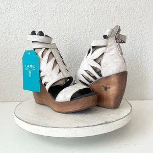 Lane Boots BECCA Wedges Womens Sz 6 Western Cowgirl White Wooden Heeled Sandals - Picture 1 of 12