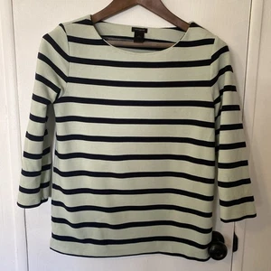 Top Ann Taylor Manga 3/4 Verde Azul Rayas Mezcla Poliéster - Imagen 1 de 7