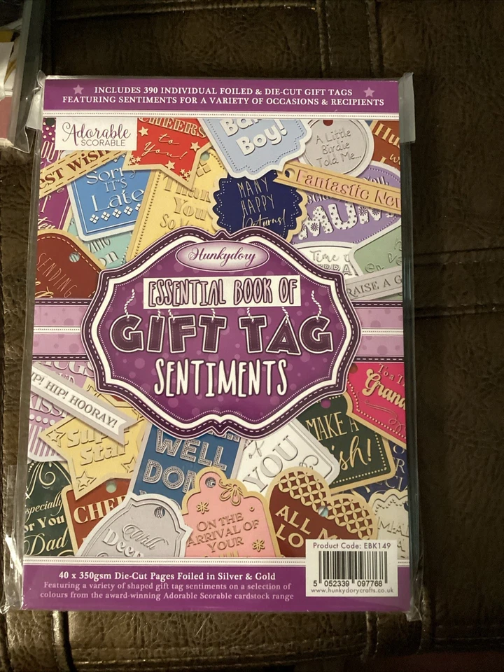 Hunkydory Essential Book Of gift Tag Sentiments.  390 Tags. Foiled. Cardmaking. - Image 1 of 1