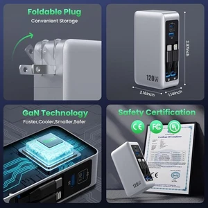 120W USB C Charger Block with Built-In Retractable Cable,Foldable Plug Wall Char - Picture 1 of 4