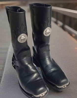 Harley Davidson Delinquent Willie G Skull Men's Black Moto Leather Boots 10.5 US - Image 1 of 4