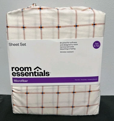 Queen Microfiber Sheet Set Pink Grid - Room Essentials - Image 1 of 2