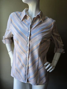 Worthington Stretch Stripe Dress Shirt Large Button Down 3/4 Sleeve White - Picture 1 of 13