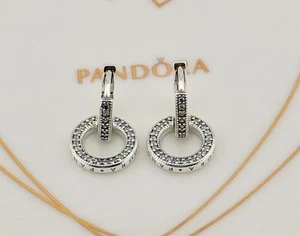 New Genuine Authentic Pandora Silver Sparkling Double Hoop Earrings 299052C01 - Picture 1 of 6