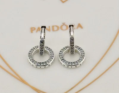 New Genuine Authentic Pandora Silver Sparkling Double Hoop Earrings 299052C01 - Image 1 of 4