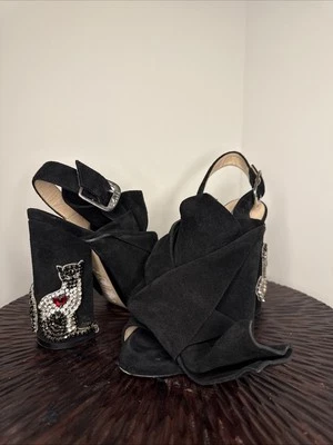 Nº21 Cats Embellished Knotted Black Velvet 4.75" Heel Sandal US 8/IT 39 - Image 1 of 4