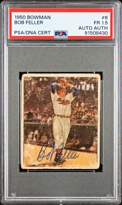 BOB FELLER 1950 Bowman # 6 PSA 1.5 FR - IP AUTO AUTH DNA CERT Cleveland Indians - Image 1 of 2
