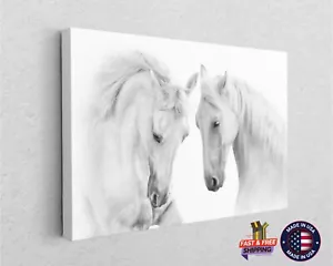 Couple of White Horse Wall Animal Design Canvas Decor Art Print Room Painting - Picture 1 of 7