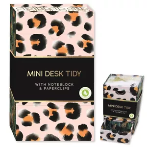 Mini organizador de escritorio de papelería con estampado de leopardo ordenado con cuaderno y clips de papel - Imagen 1 de 3