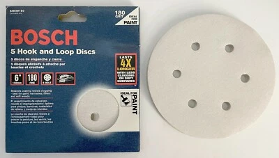 25 BOSCH 6" 6 HOLE HOOK & LOOP SANDING DISCS 180 GRIT (5 PACKS OF 5) SR6W180 - Image 1 of 4