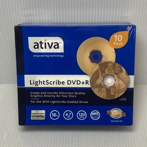 Ativa LightScribe DVD+R (Item 644-125) ~ 4.7GB 16x 120min ~ 10 Pack ~ NEW Sealed - Picture 1 of 12
