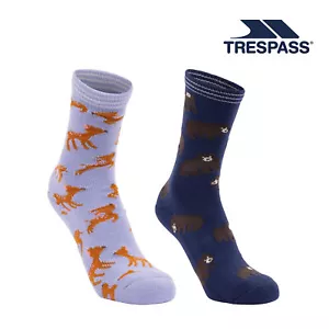Trespass Girls Casual Mid Length Socks All Over Print Ribbed Cuff Wildlife - Picture 1 of 5