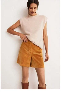 Boden Womens High Waist Shorts Corduroy UK 12 US 8 Orange Brown R0181 NWT - Picture 1 of 3