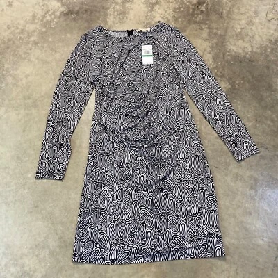 Vestido Michael Kors Mujer Talla Grande Negro Blanco Imitación Envoltura Estampado Animal Manga Larga Foto 1 de 4