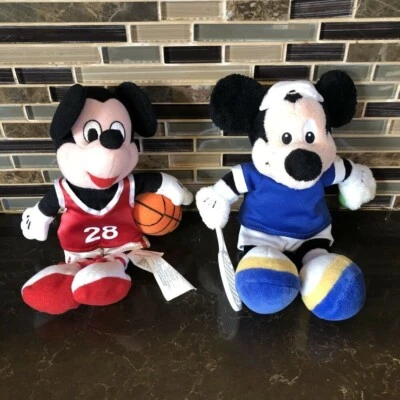 批量 2 件 米奇老鼠 网球 球员和篮球 9 英寸 长毛绒豆袋 玩具 — 第 1/4 张图片
