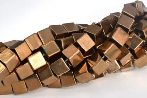 Rose Gold Tone Hematite Beads Cube Gemstone Loose Beads 6/8/10MM - Picture 1 of 4