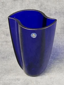 Royal Copenhagen Crystal Cobalt Blue Hurricane Swirl Vase Glass Denmark MCM mAAV - Picture 1 of 7
