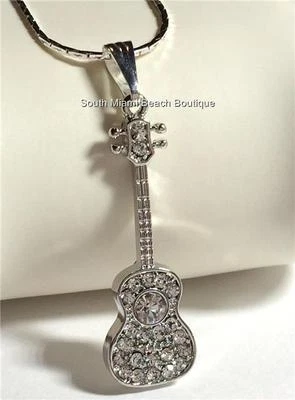 Collar Guitarra Cristal 18" Plateado Música Graduación Profesor Banda Regalo  Foto 1 de 4