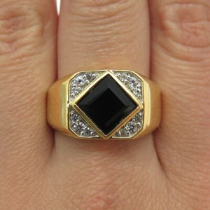 HAN 925 Sterling Silver Gold Plated Real Black Spinel & White Topaz Ring Size 10 - Picture 1 of 9