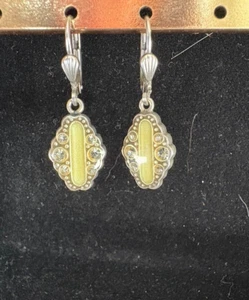 France green enamel silver marcasite leverback earrings - Picture 1 of 3