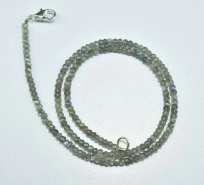 AAA Labradorite Rondelle Gemstone Faceted Beaded Necklace 925 Sterling Silver - Image 1 of 4
