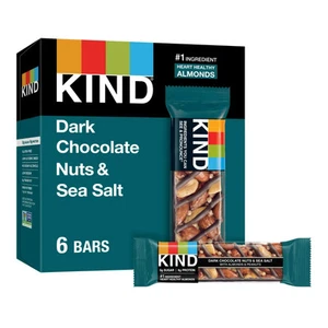 KIND Gluten Free Dark chocolate nuts & Sea Salt Snack Bars 1.4 oz, 6 Count Box.. - Picture 1 of 6