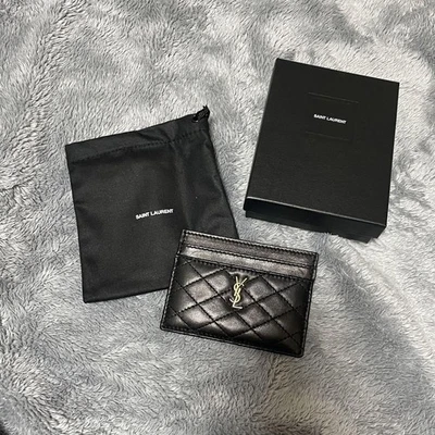 Saint Laurent Quilted Leather Card Holder Black with Dust Bag & Box japan used - Image 1 of 4