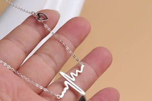 Stainless Steel Heartbeat EKG Necklace Dainty Heart Line Pendant Charm Nurse - Picture 1 of 12